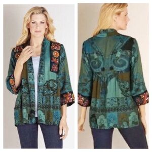 Soft Surroundings Kimono Istanbul Patchwork Embroidered Open Front Jacket Medium